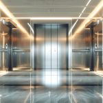 Modern hospital elevator interior with clean lines and lighting.